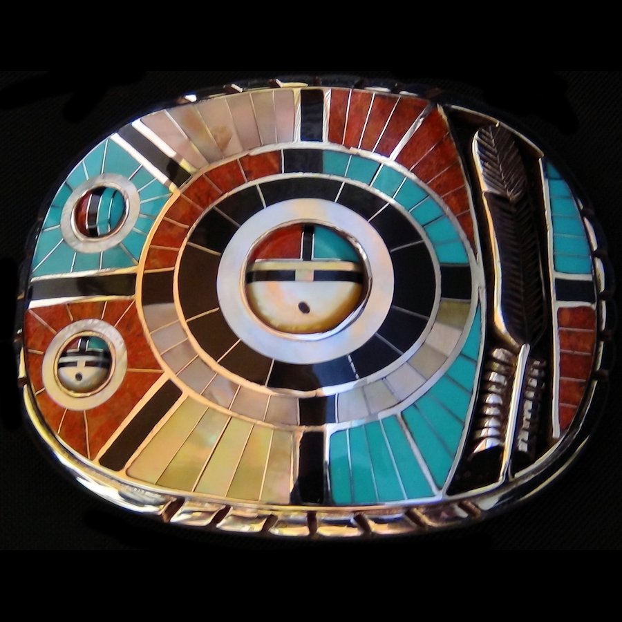 Boucle de ceinture Dieu Soleil Zuni Nite Yei en Argent