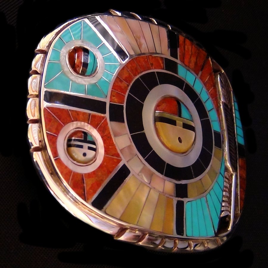 Boucle de ceinture Dieu Soleil Zuni Nite Yei en Argent