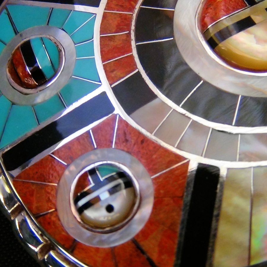 Boucle de ceinture Dieu Soleil Zuni Nite Yei en Argent