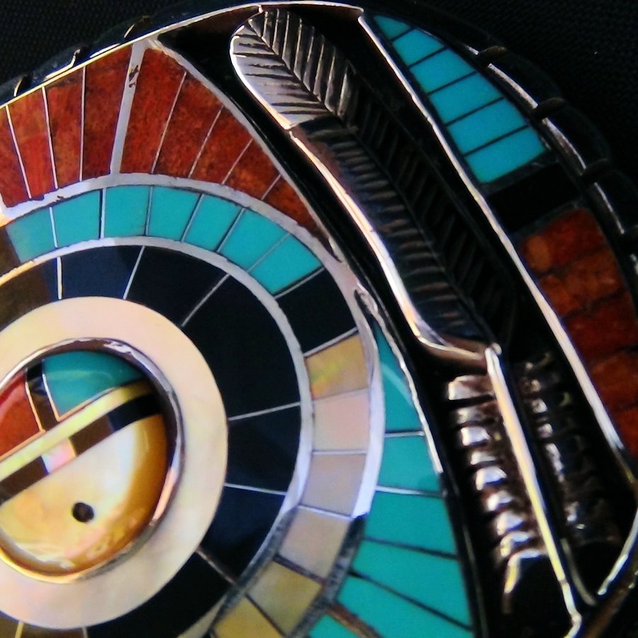 Boucle de ceinture Dieu Soleil Zuni Nite Yei en Argent