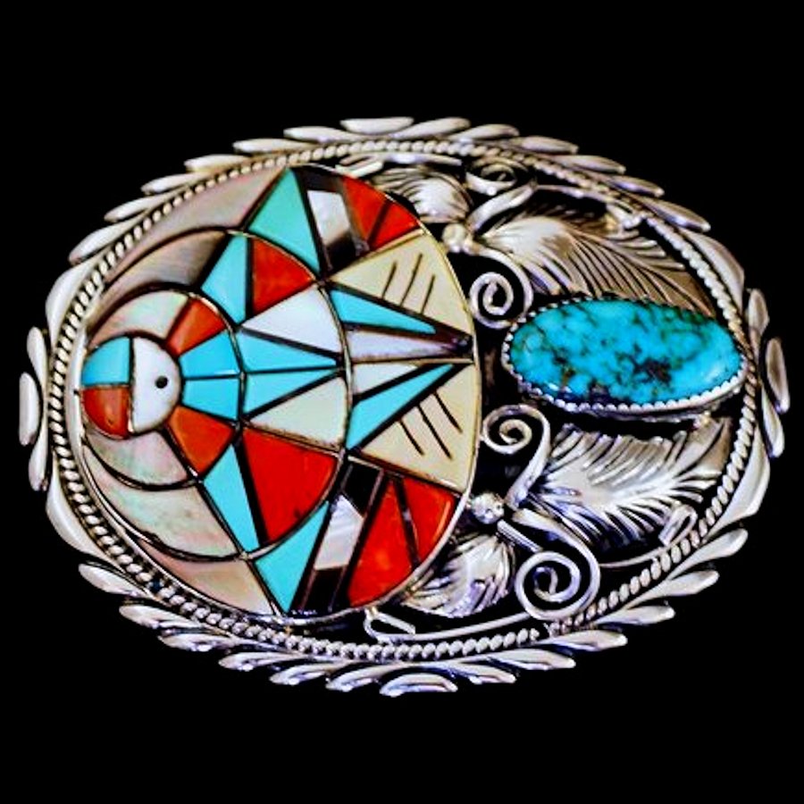 Boucle de ceinture Dieu Zuni Vintage, en Argent Sterling