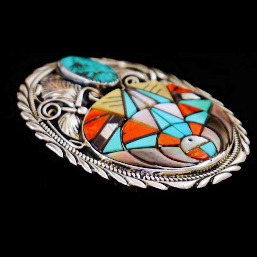 Boucle de ceinture Dieu Zuni Vintage, en Argent Sterling