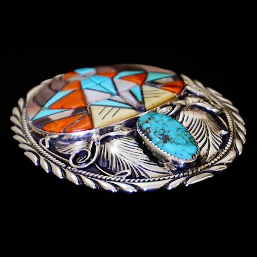 Boucle de ceinture Dieu Zuni Vintage, en Argent Sterling