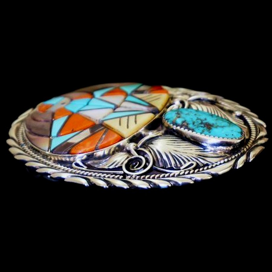 Boucle de ceinture Dieu Zuni Vintage, en Argent Sterling