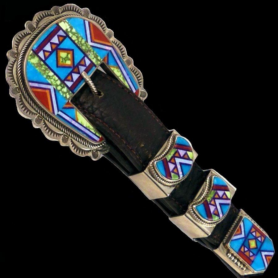 Boucle de Ceinture Ranger Navajo Multicolore en Argent