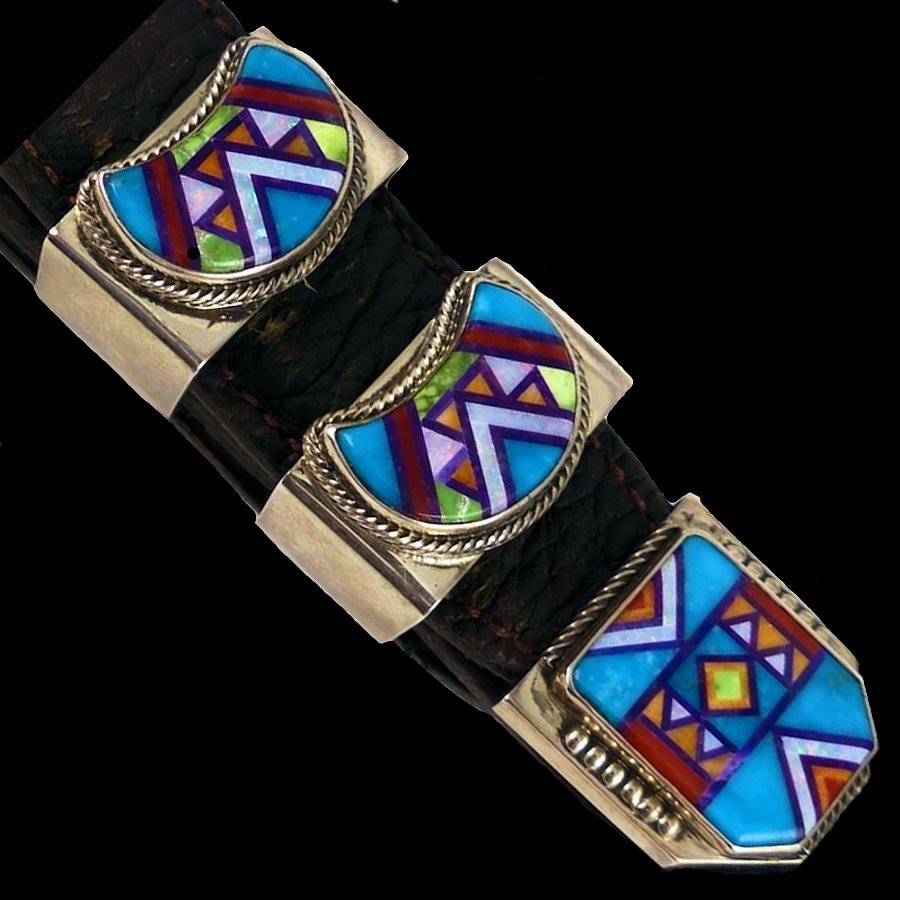 Boucle de Ceinture Ranger Navajo Multicolore en Argent