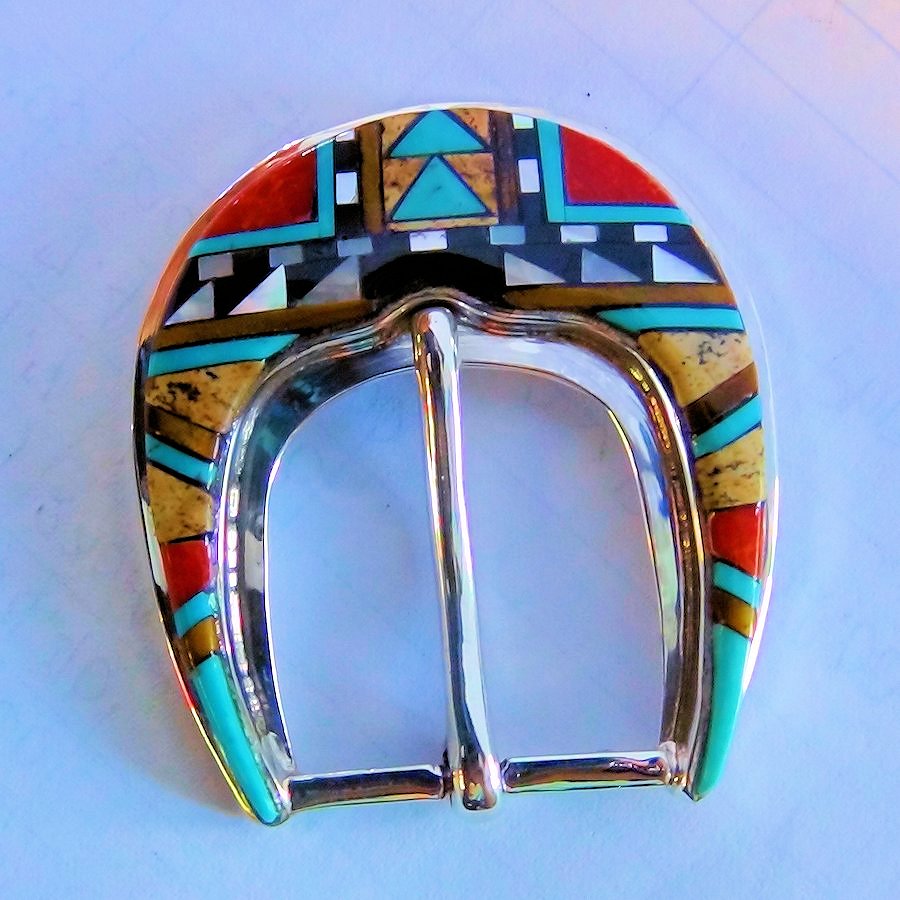 Boucle de ceinture Western, Navajo Mosaique Inlay, en Argent 925, Pour Homme ou Pour Femme