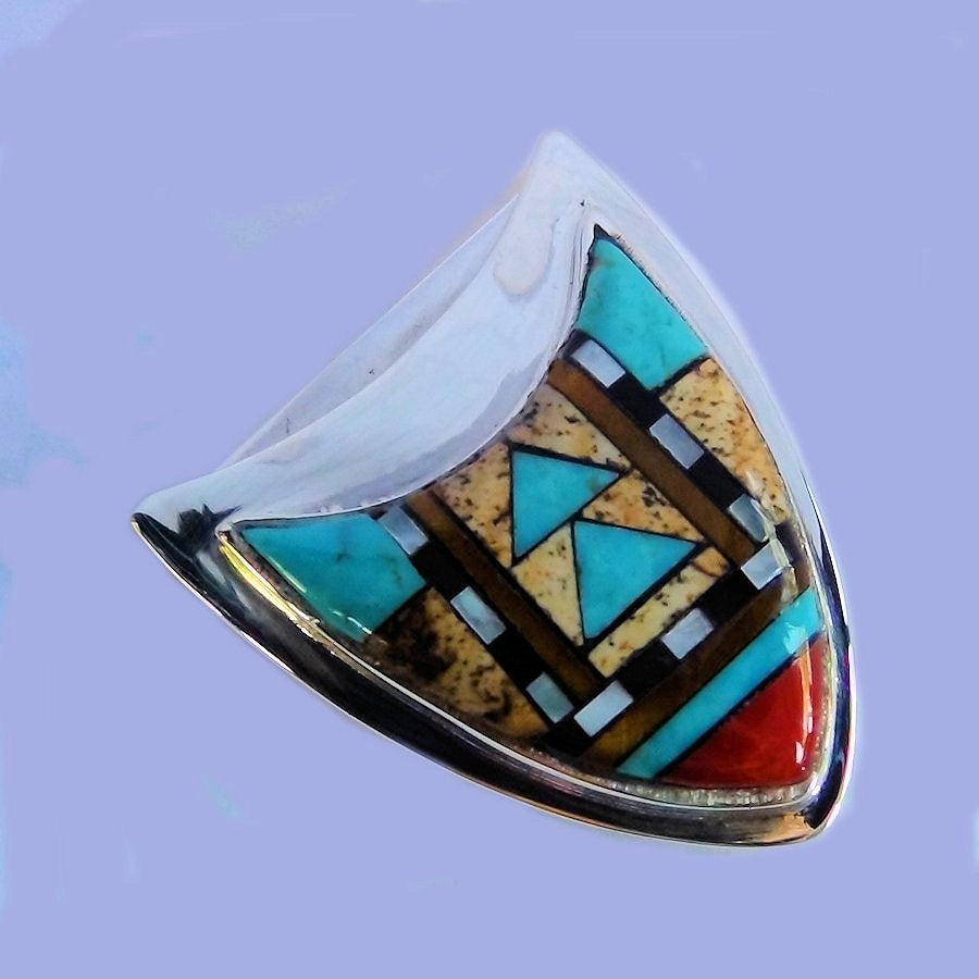 Boucle de ceinture Western, Navajo Mosaique Inlay, en Argent 925, Pour Homme ou Pour Femme