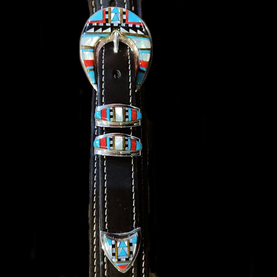 Boucle de ceinture Western, Navajo Mosaique Inlay, en Argent 925, Pour Homme ou Pour Femme