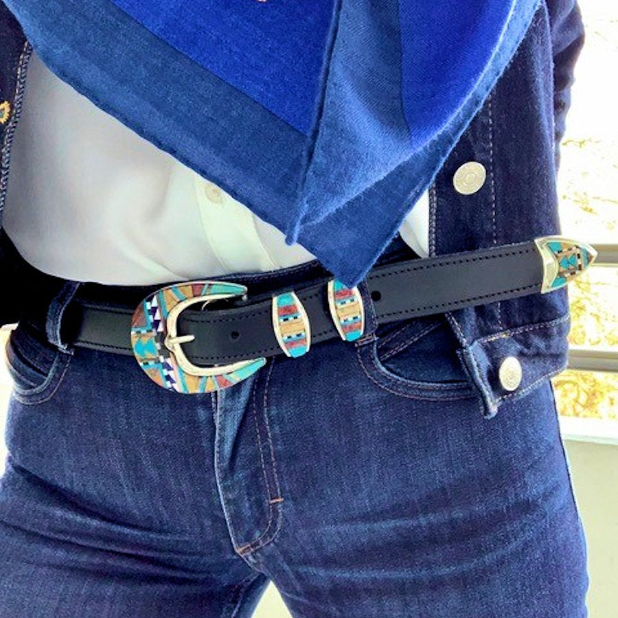 Boucle de ceinture Western, Navajo Mosaique Inlay, en Argent 925, Pour Homme ou Pour Femme