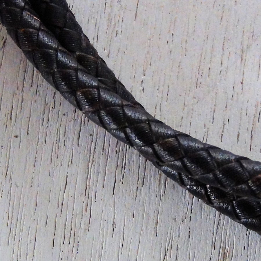 Cordon en cuir tressé pour Bolo Tie, Epaisseur 6 mm, Noir