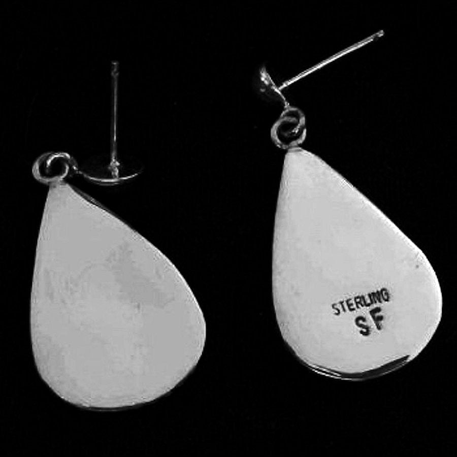 Boucles d'Oreilles Amérindiennes Zuni, Teardrops Micro Inlay