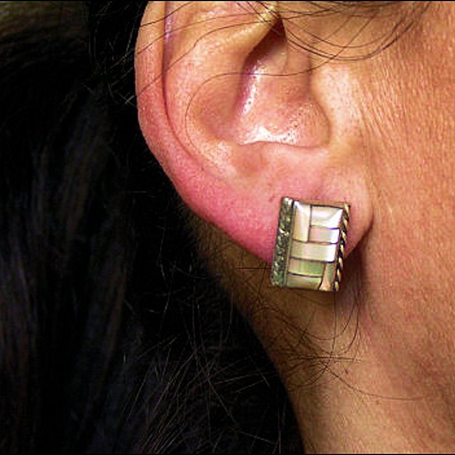 Boucles d'Oreilles Rectangulaires Channel Inlay, Couleur au choix