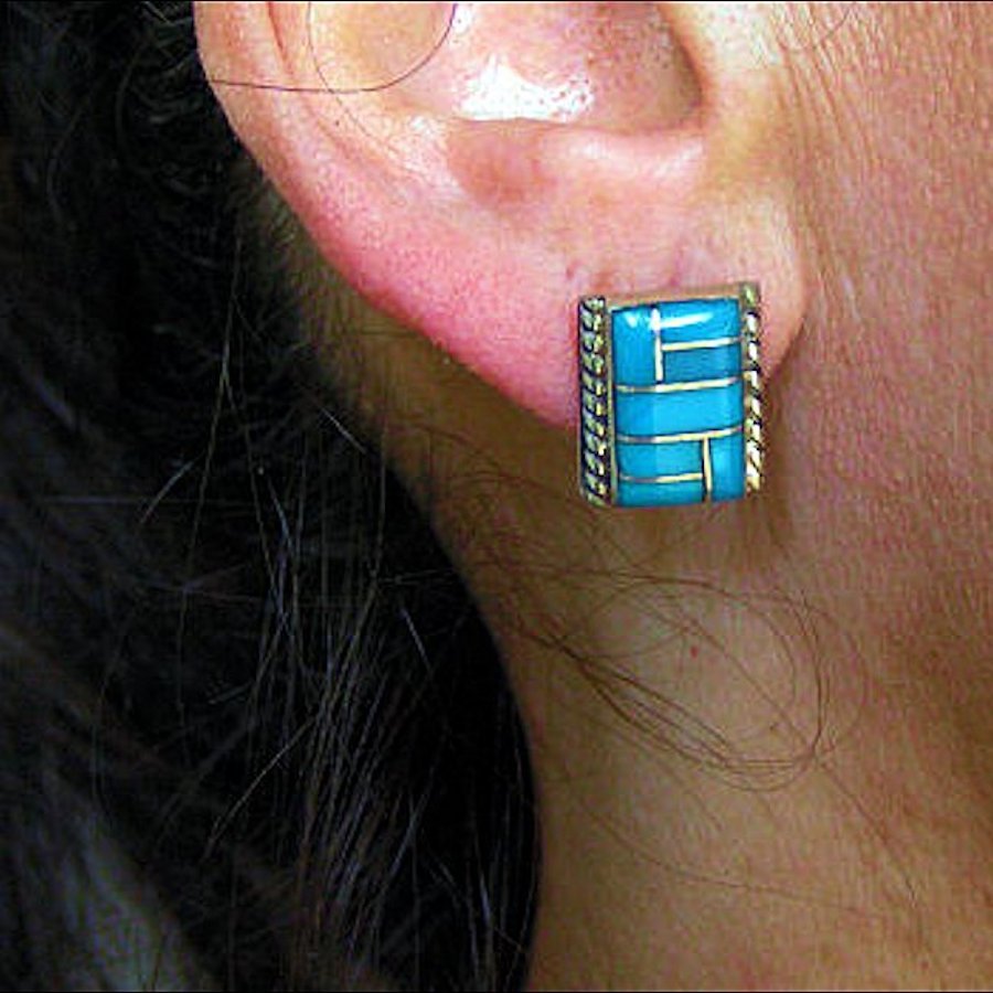 Boucles d'Oreilles Rectangulaires Channel Inlay, Couleur au choix