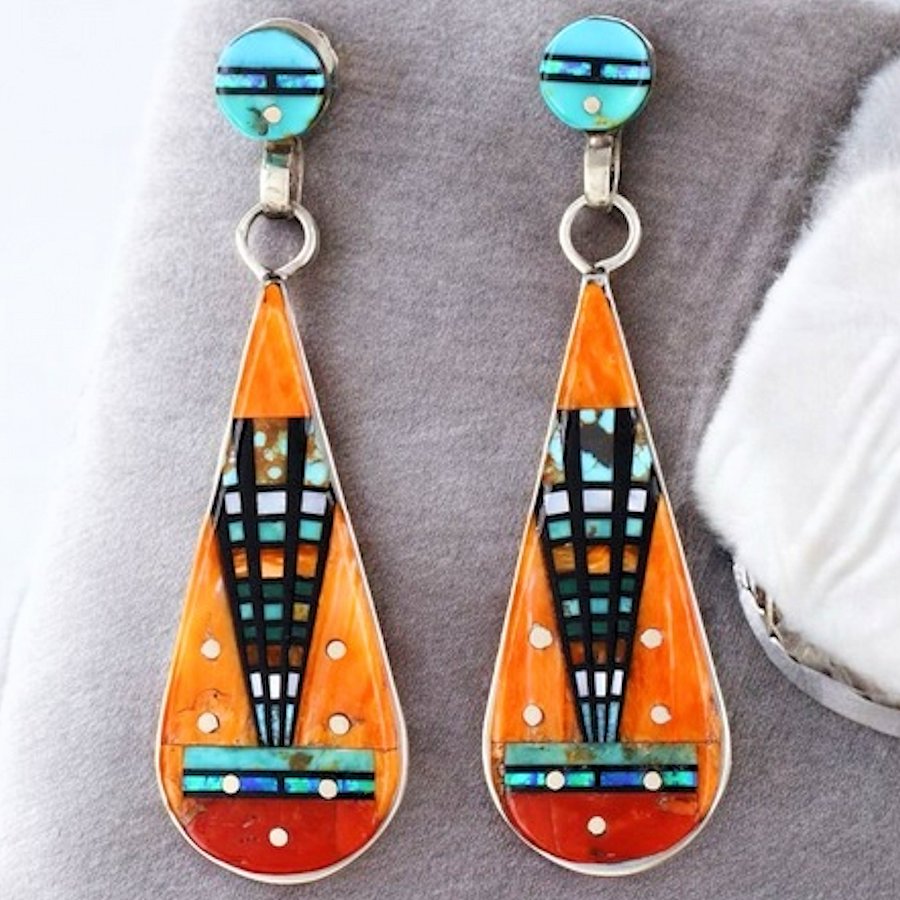 Boucles d'Oreilles Teardrop Micro Inlay Multicolores
