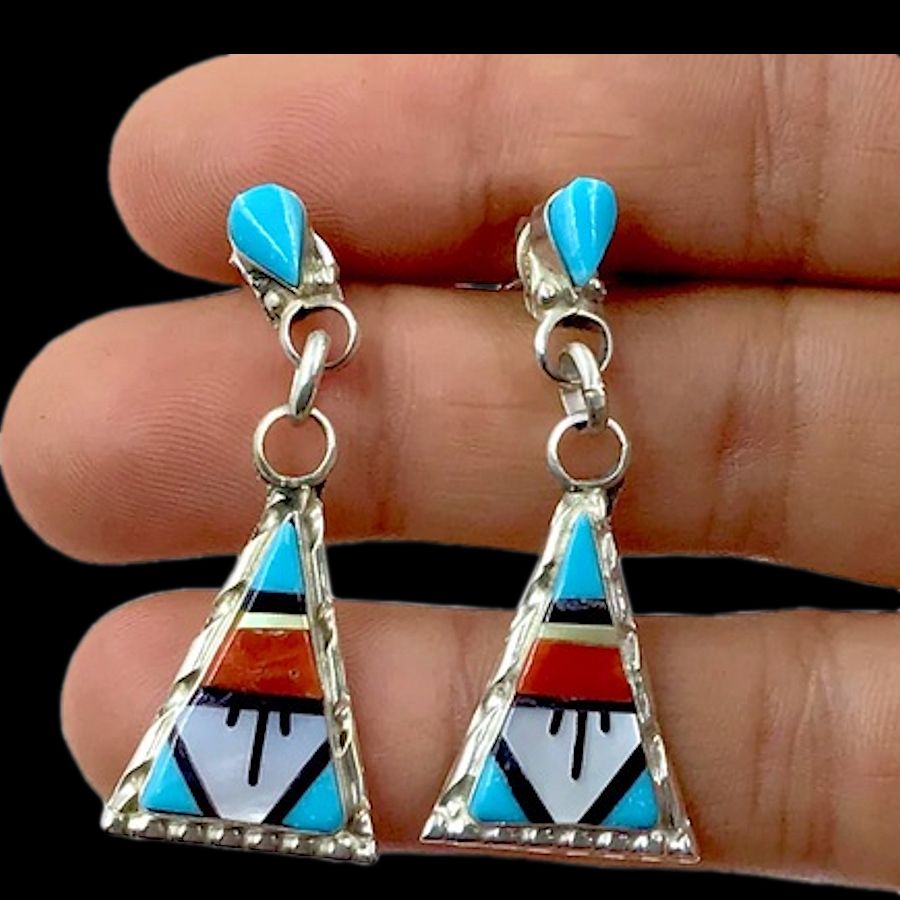 Boucles d'Oreilles Tipi Micro Inlay Multicolores