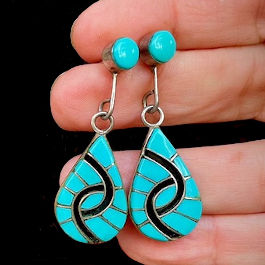 Boucles d'Oreilles Teardrops Zuni, Hummingbird Pattern, Couleur au Choix