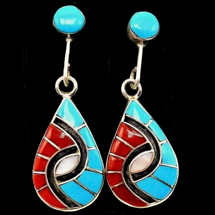 Boucles d'Oreilles Teardrops Zuni, Hummingbird Pattern, Couleur au Choix