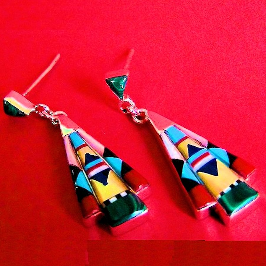 Boucles d'Oreilles Amérindiennes Pointes de Flèche, Design Navajo