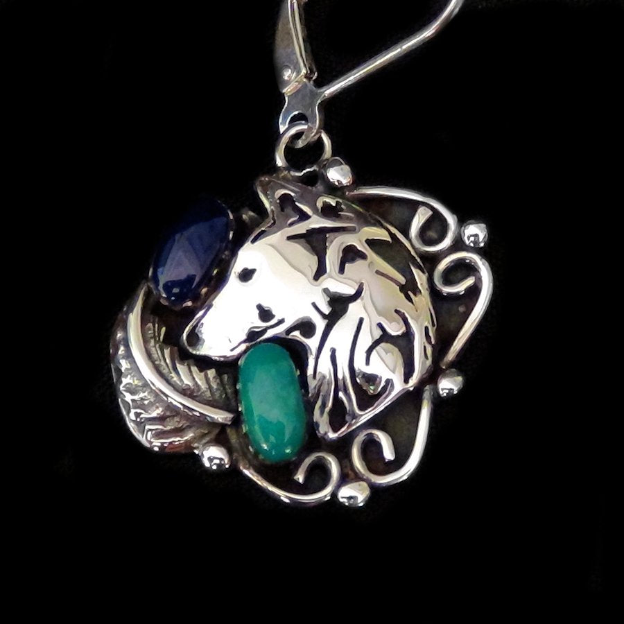 Boucles d'Oreilles Loup et cabochons couleur au choix en Argent