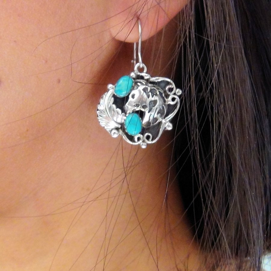 Boucles d'Oreilles Loup et cabochons couleur au choix en Argent