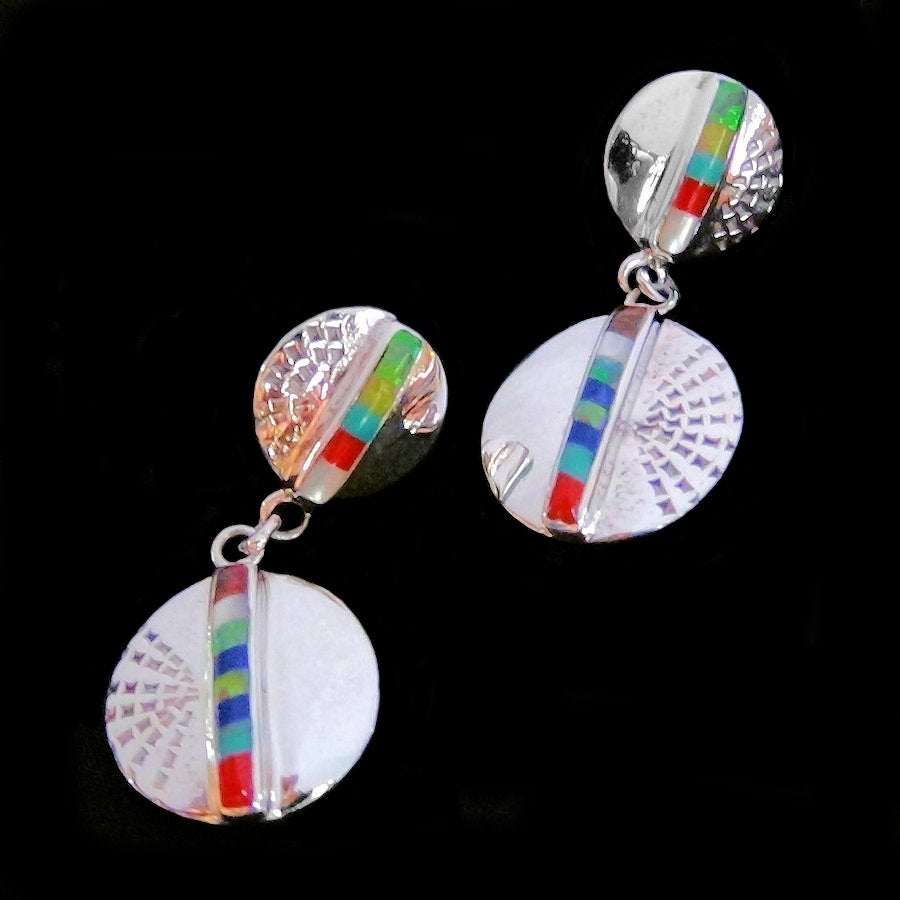 Boucles d'Oreilles Amérindiennes Zuni Rondes Pierres semi précieuses