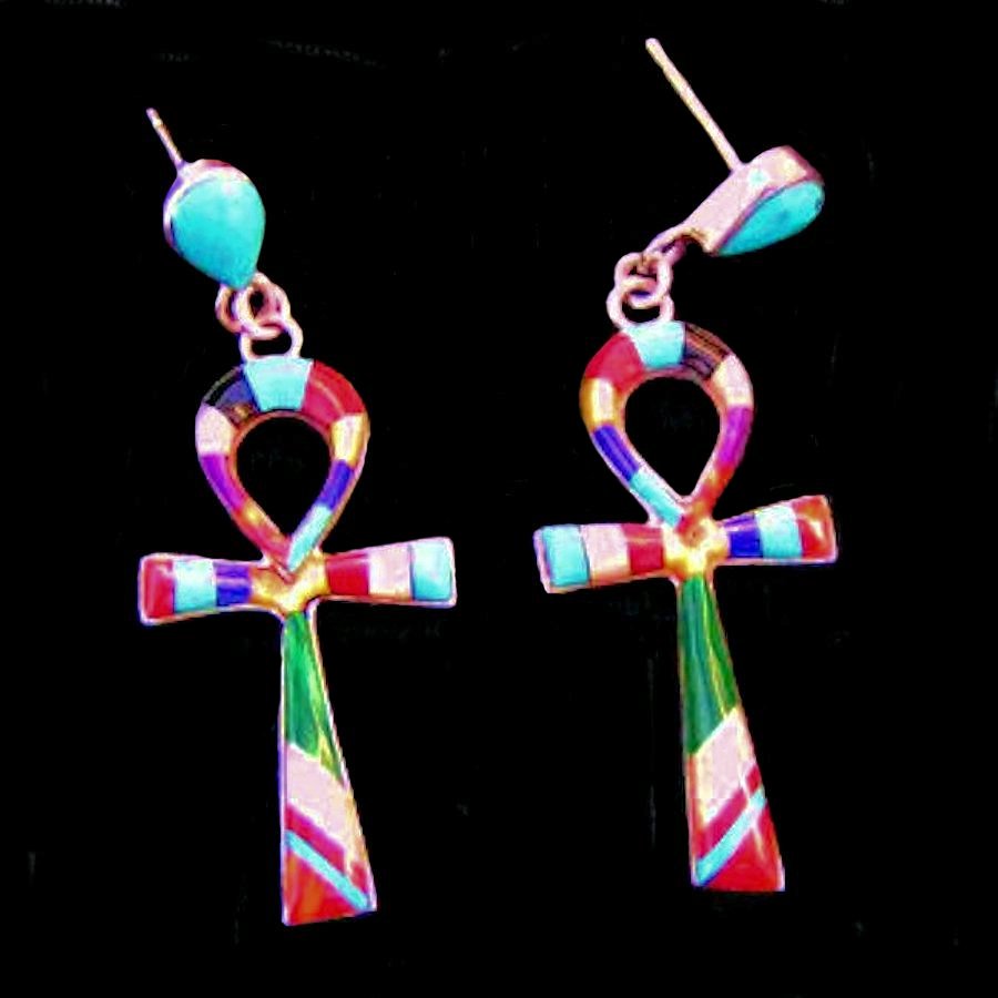 Boucles d'Oreilles en Argent et Pierres Croix de Vie Egyptienne ÂNKH