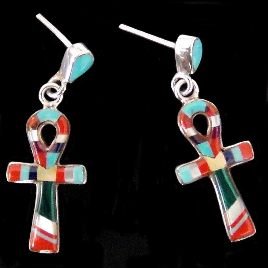 Boucles d'Oreilles en Argent et Pierres Croix de Vie Egyptienne ÂNKH