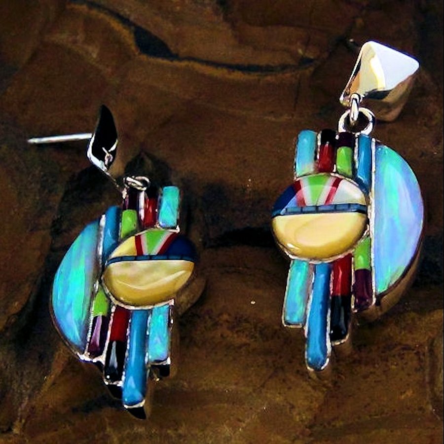 Boucles d'Oreilles Amerindiennes Dieu Soleil Zuni