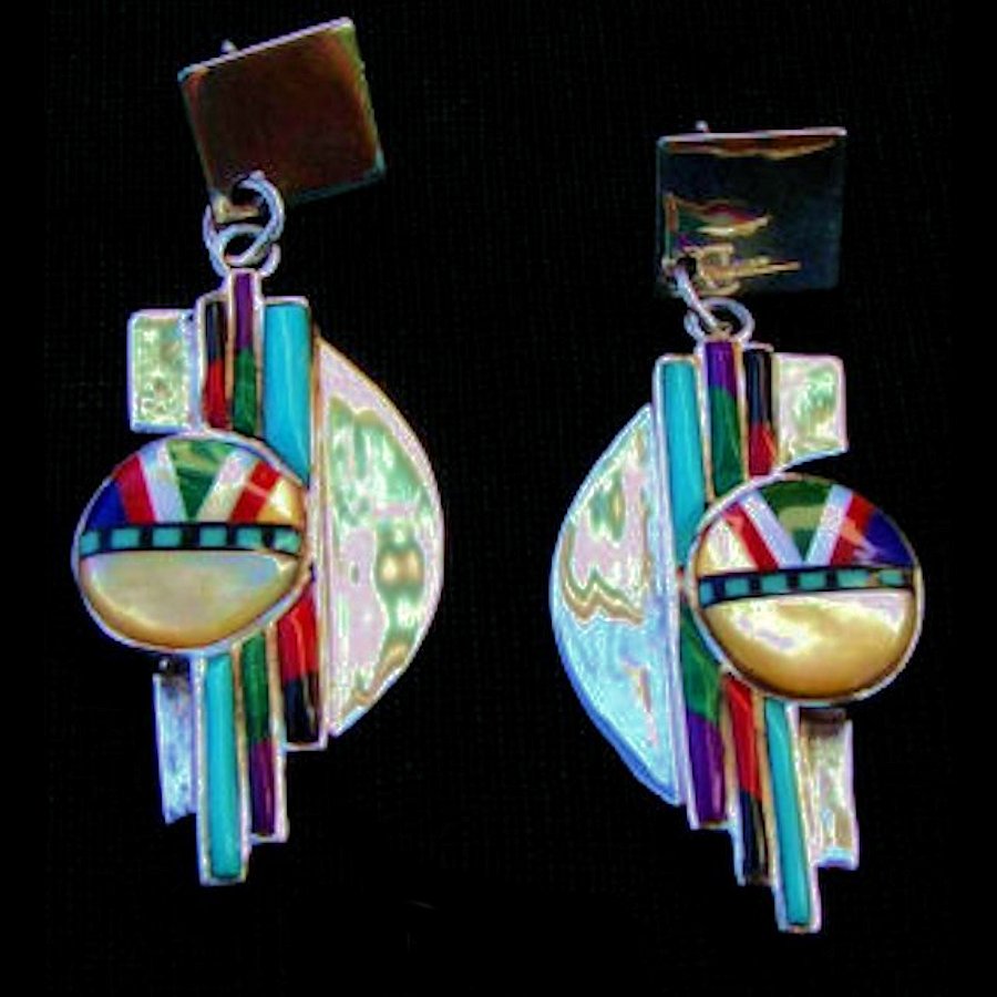 Boucles d'Oreilles Amerindiennes Dieu Soleil Zuni