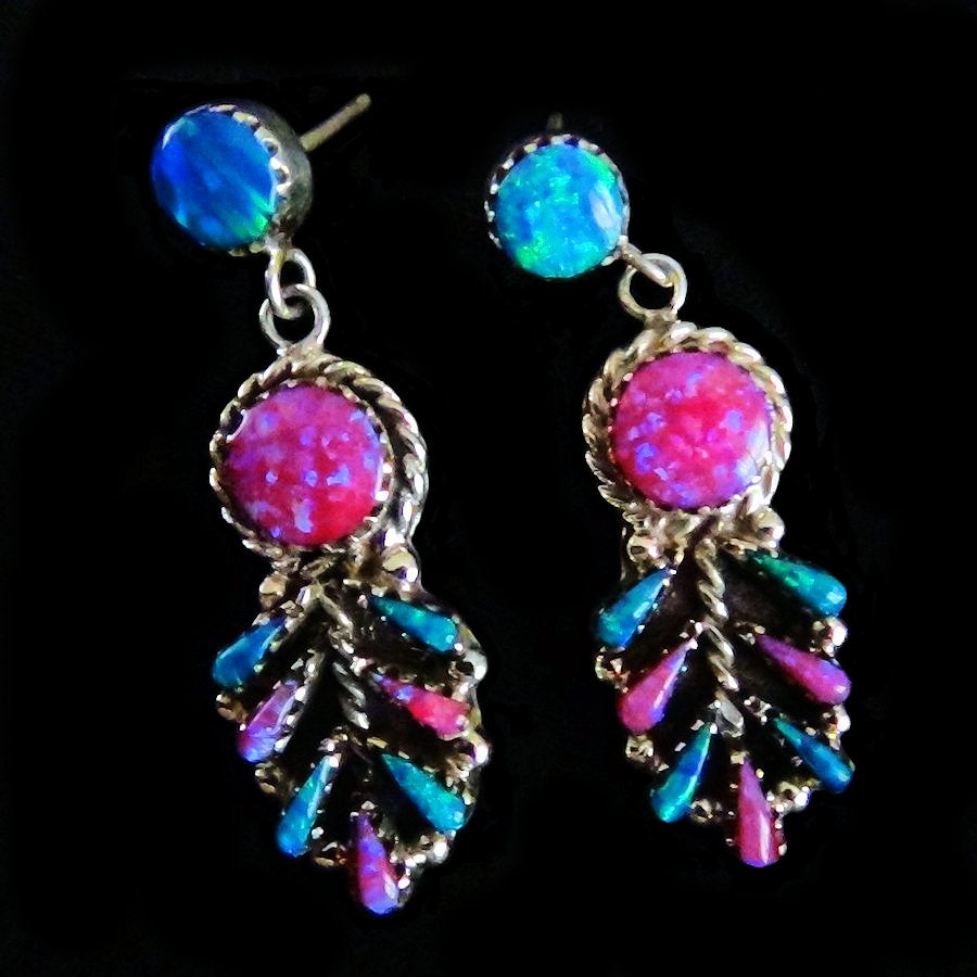 Boucles d'Oreilles Amérindiennes Plume, en Argent et Couleur au Choix