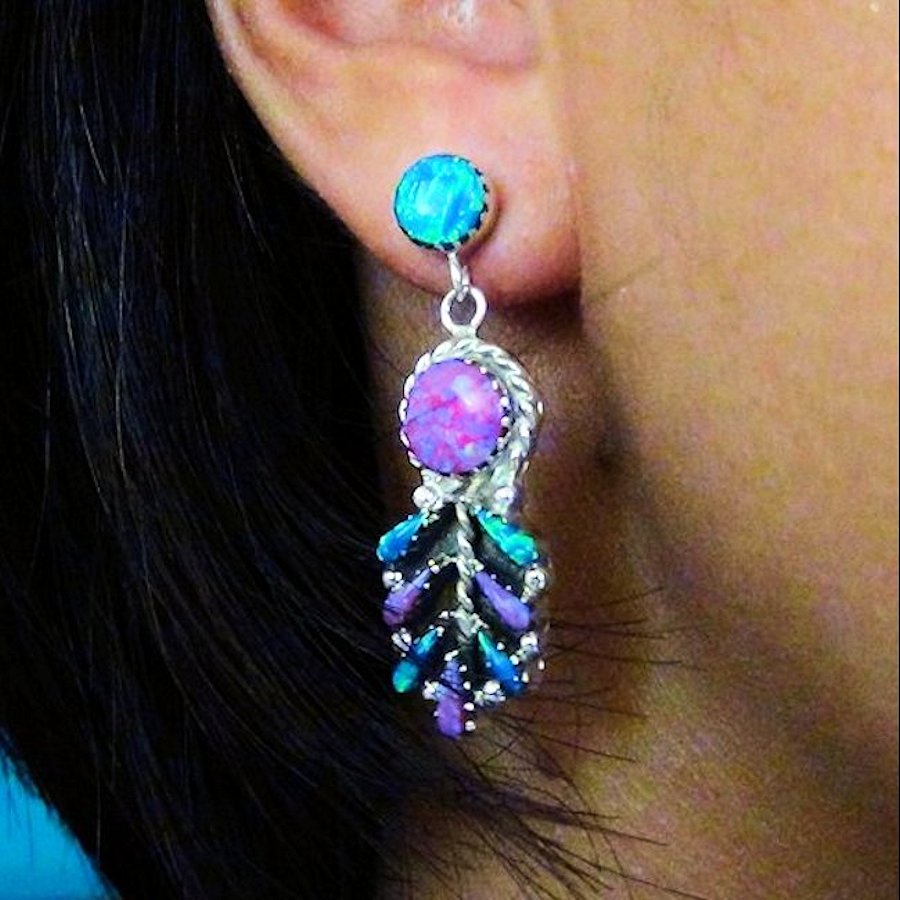 Boucles d'Oreilles Amérindiennes Plume, en Argent et Couleur au Choix