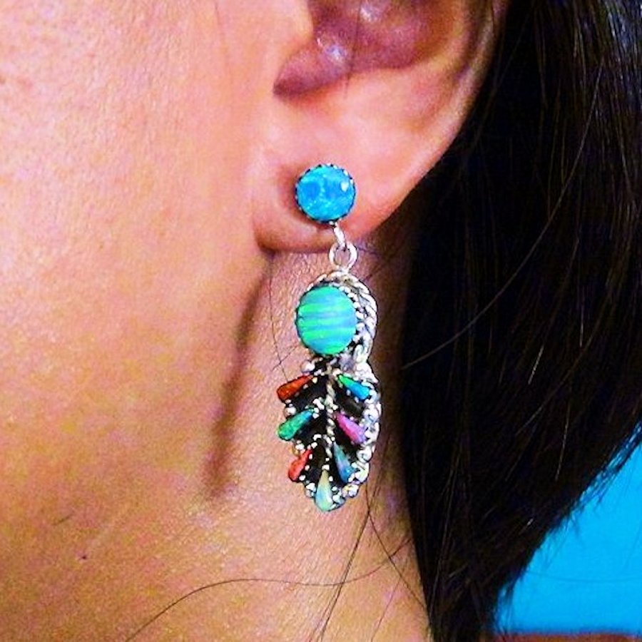 Boucles d'Oreilles Amérindiennes Plume, en Argent et Couleur au Choix