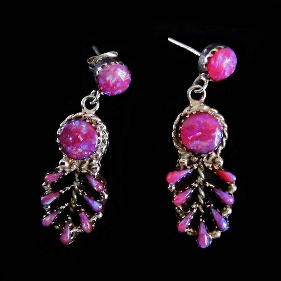 Boucles d'Oreilles Amérindiennes Plume, en Argent et Couleur au Choix
