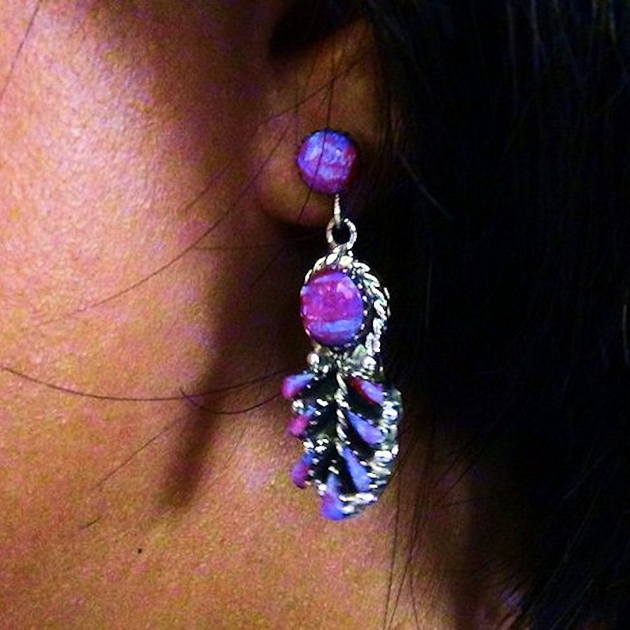 Boucles d'Oreilles Amérindiennes Plume, en Argent et Couleur au Choix