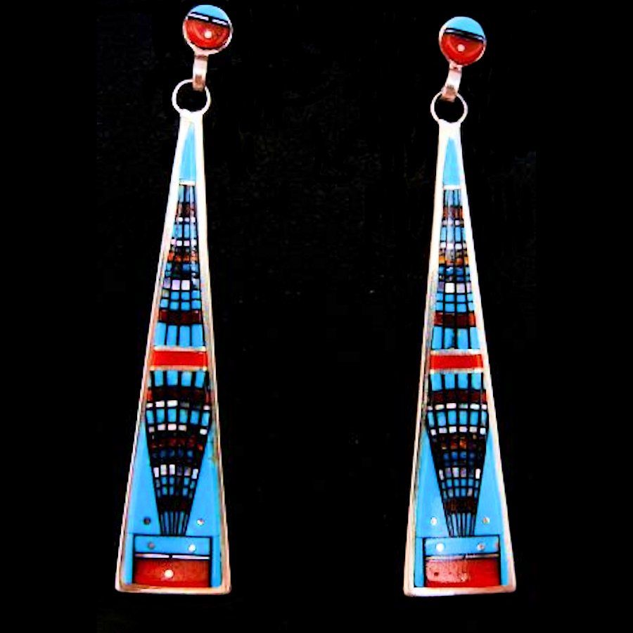 Boucles d'oreilles Pointe de flèche Zuni, Micro Inlay