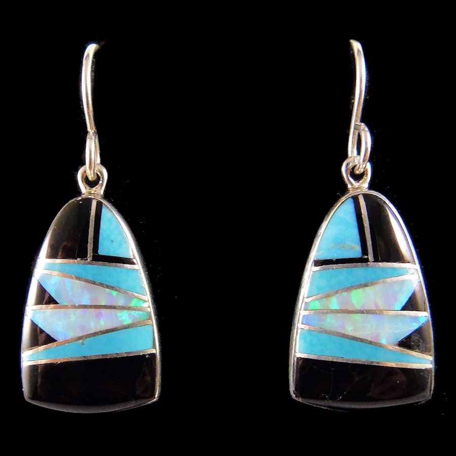 Boucles d'oreilles Navajo authentiques en onyx, opale de culture et turquoise