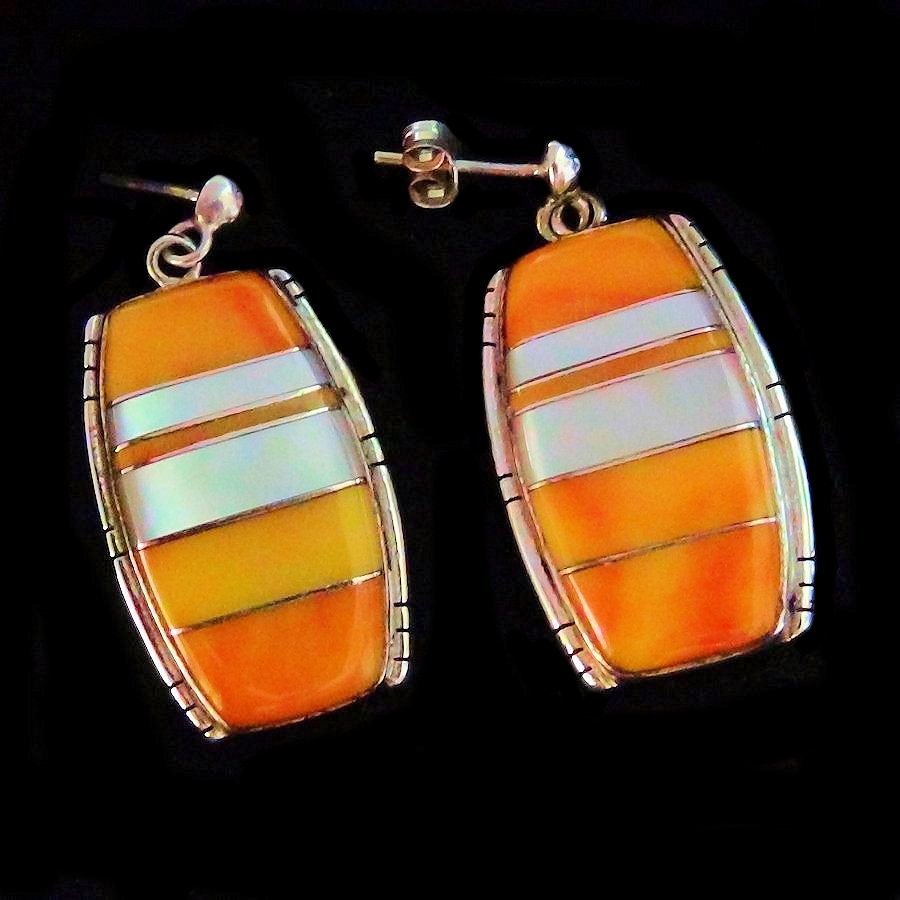 Boucles d'Oreilles Amerindiennes Nacre et Couleur au Choix Channel Inlay