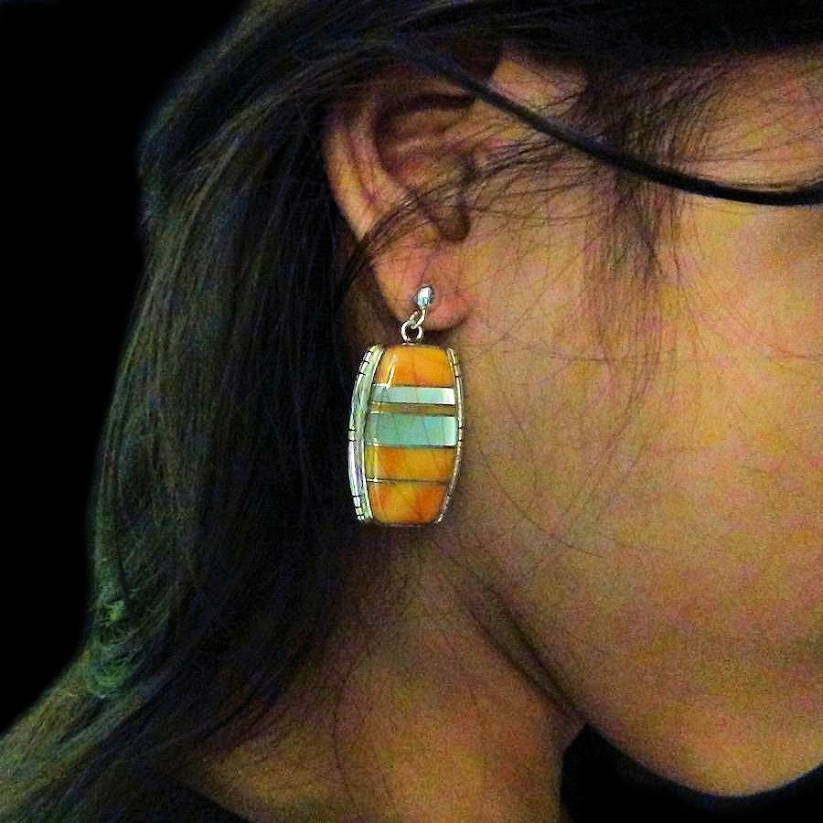 Boucles d'Oreilles Amerindiennes Nacre et Couleur au Choix Channel Inlay