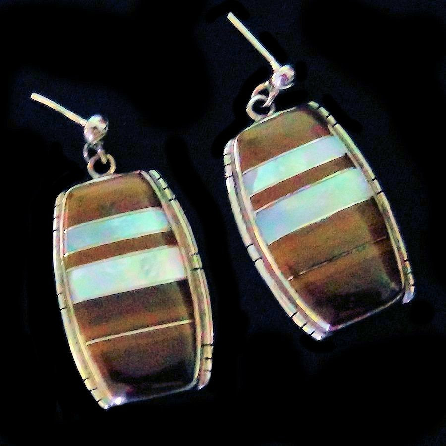 Boucles d'Oreilles Amerindiennes Nacre et Couleur au Choix Channel Inlay