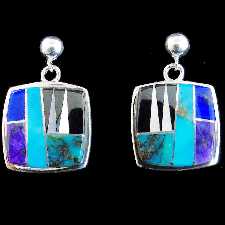 Boucles d'oreilles pendantes carrées incrustées de pierres multiples