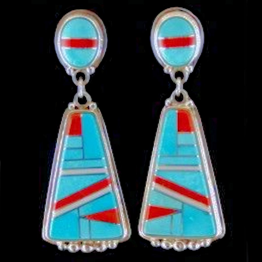 Boucles d'oreilles Channel Inlay, Turquoise et Corail