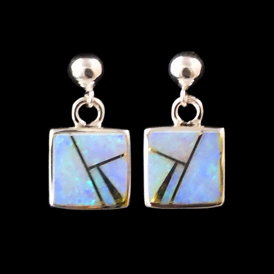 Boucles d'oreilles carrées en opale de culture et argent, couleur au choix.