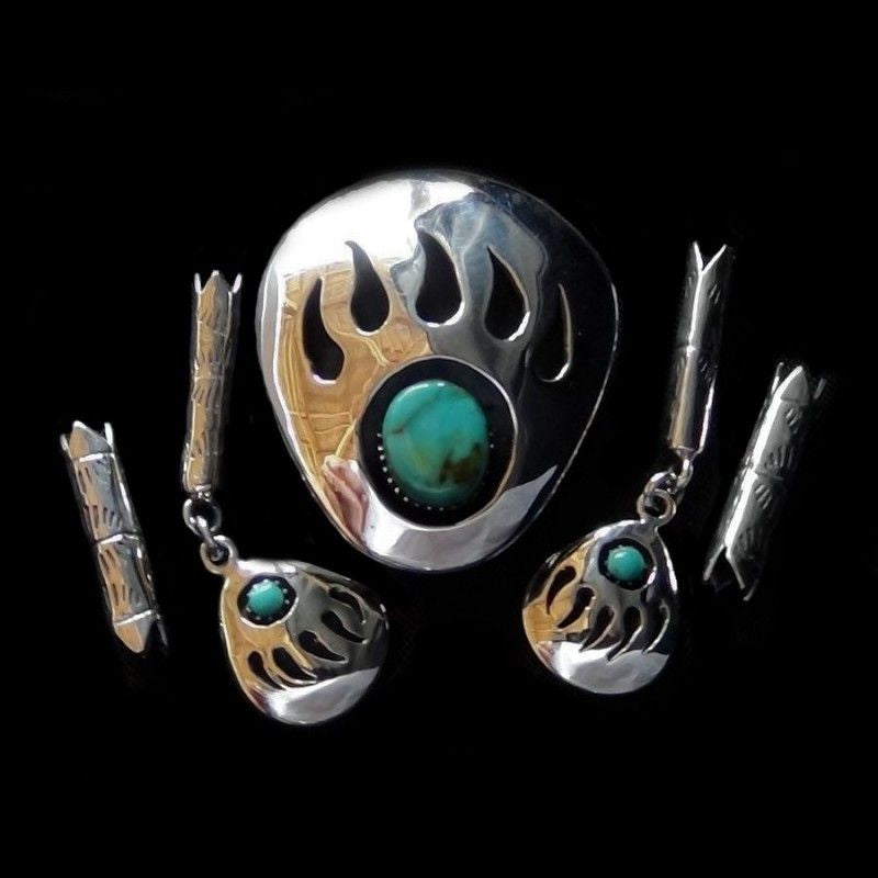 Bolo-Tie Patte d'Ours en Argent et Turquoise