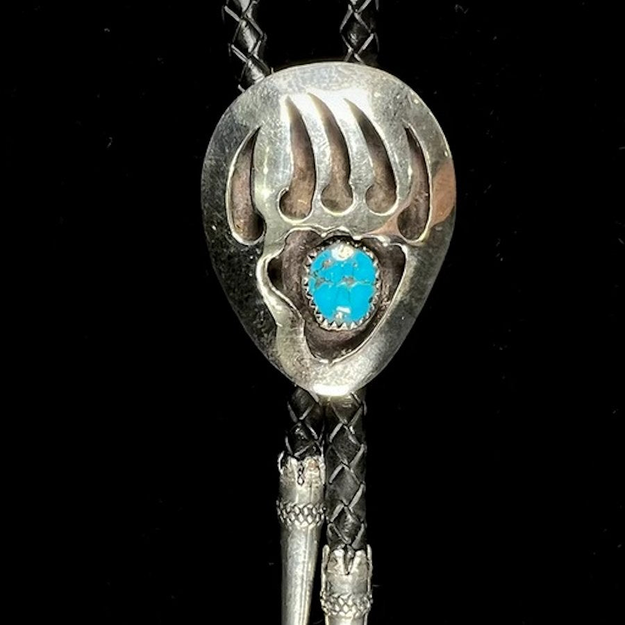 Bolo-Tie Patte d'Ours en Argent et Turquoise