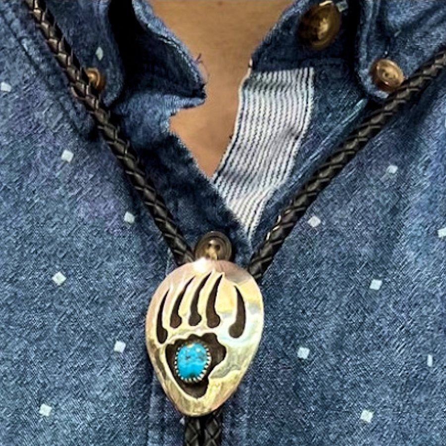 Bolo-Tie Patte d'Ours en Argent et Turquoise