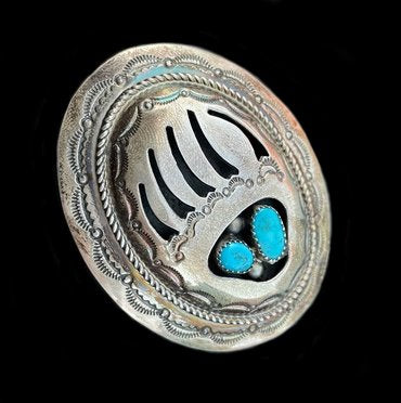 Bolo-Tie Patte d'Ours en Argent et Turquoise