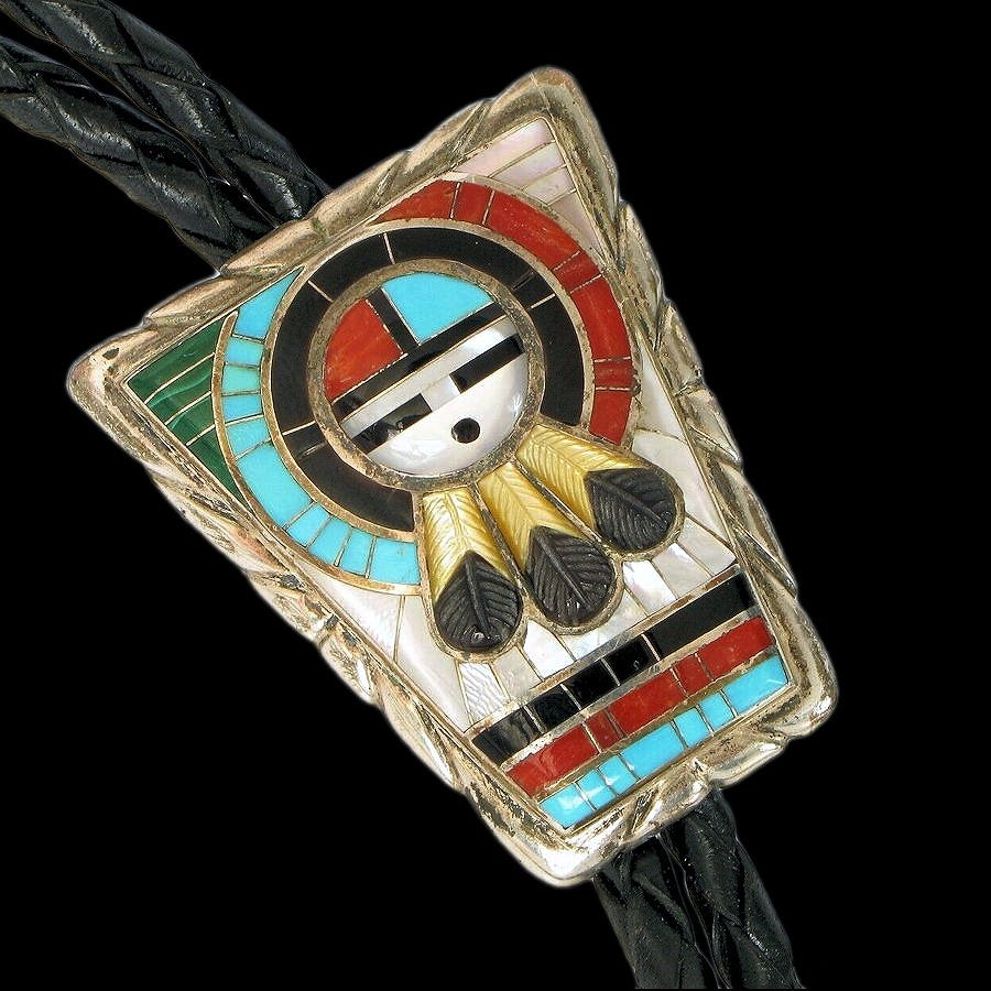 Bolo Tie Dieu Soleil Zuni en Argent