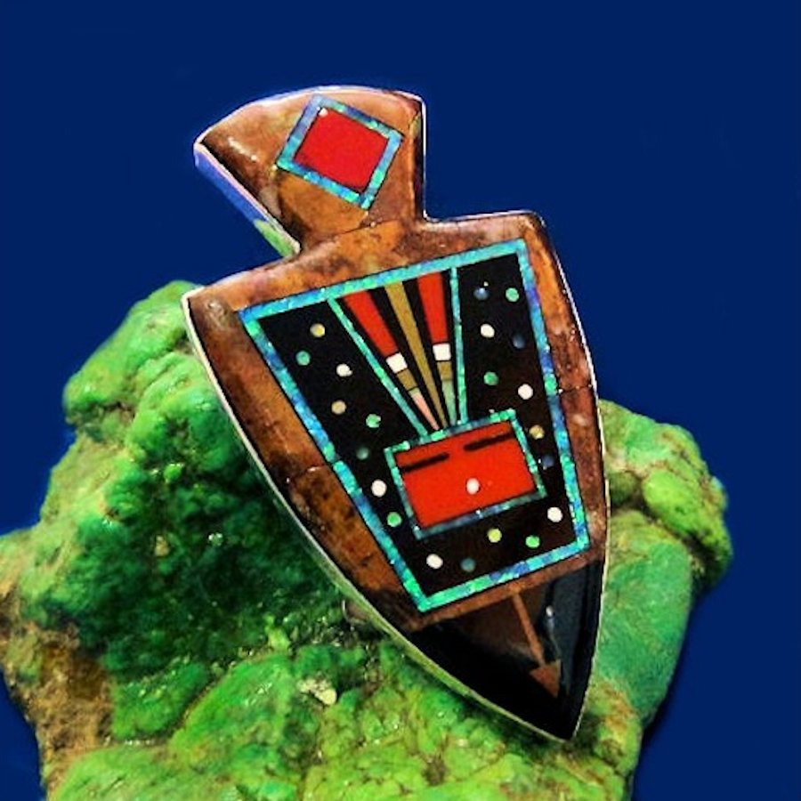 Bolo-Tie Pointe de Flèche Kashina en Argent et Pierres Semi Précieuses