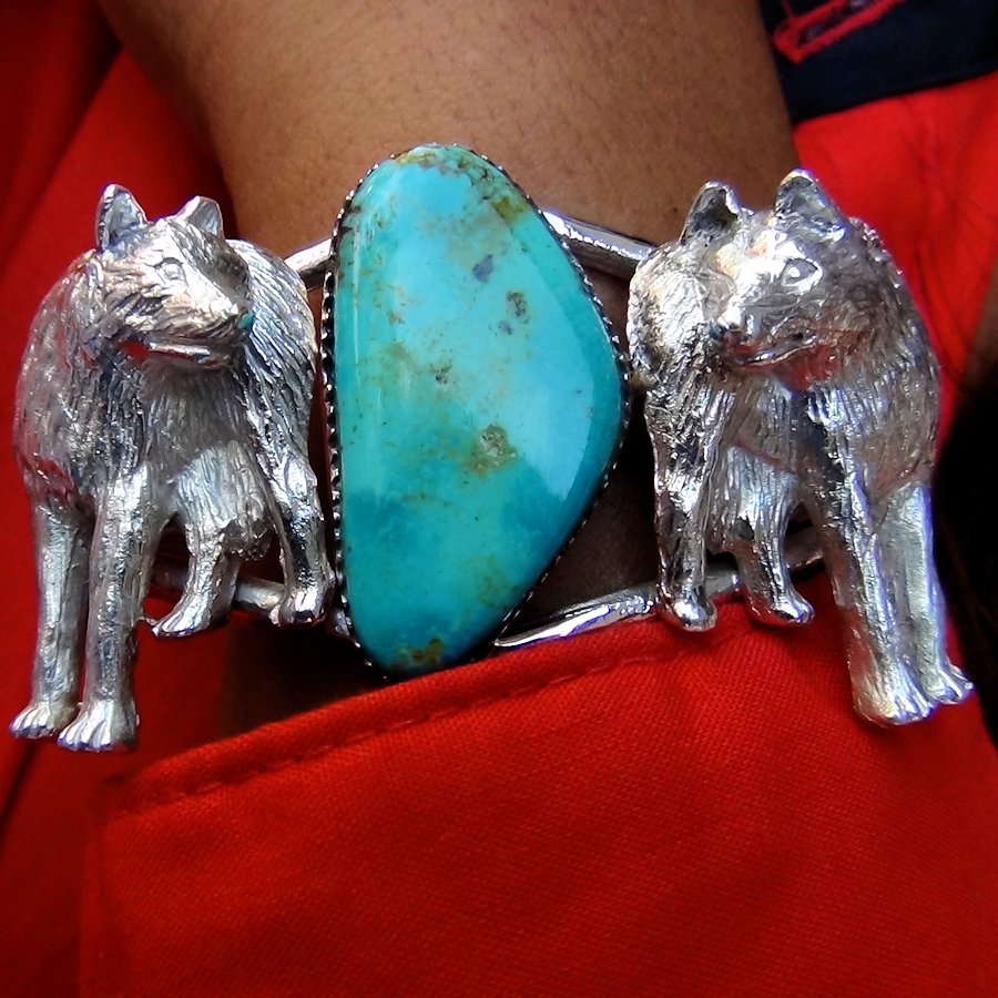 Bracelet Loup en Argent et Cabochon Couleur au Choix